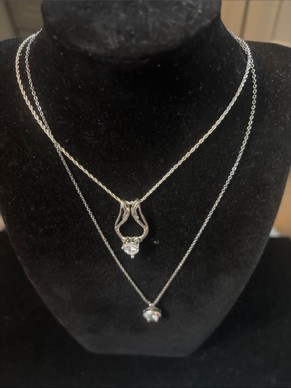 Two Silvertone  Necklaces with Clear Stones. Both adjustable